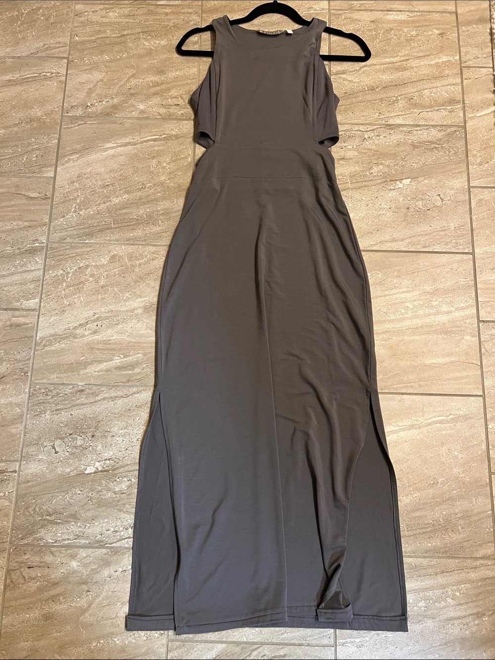 Athleta Charcoal Sleeveless Maxi Dress with Side Slits